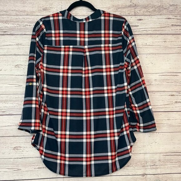Always Indigo Half Zip Plaid Blouse XL - Picture 9 of 10